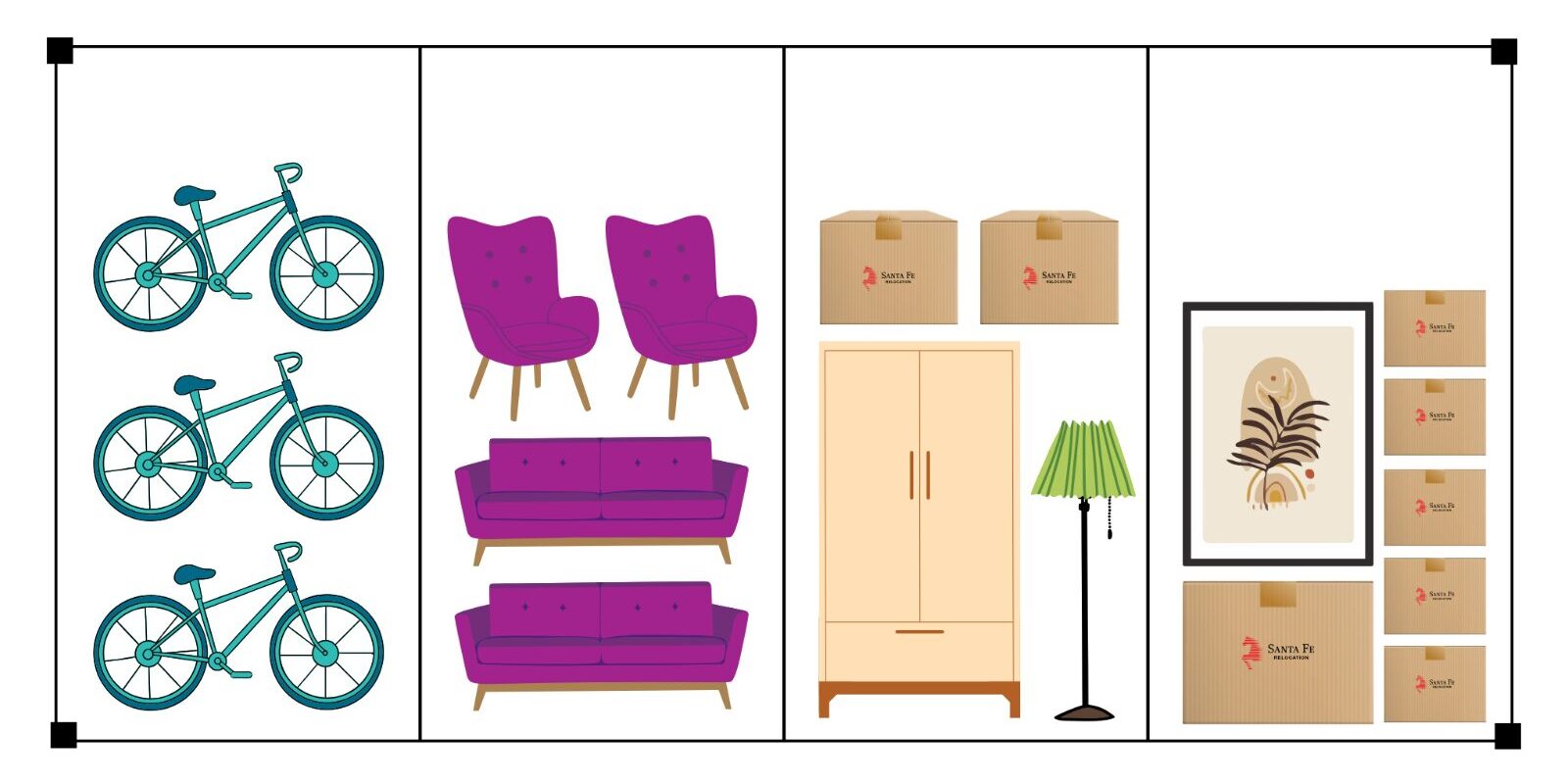 Visual illustration showing the contents of a 20ft international shipping container